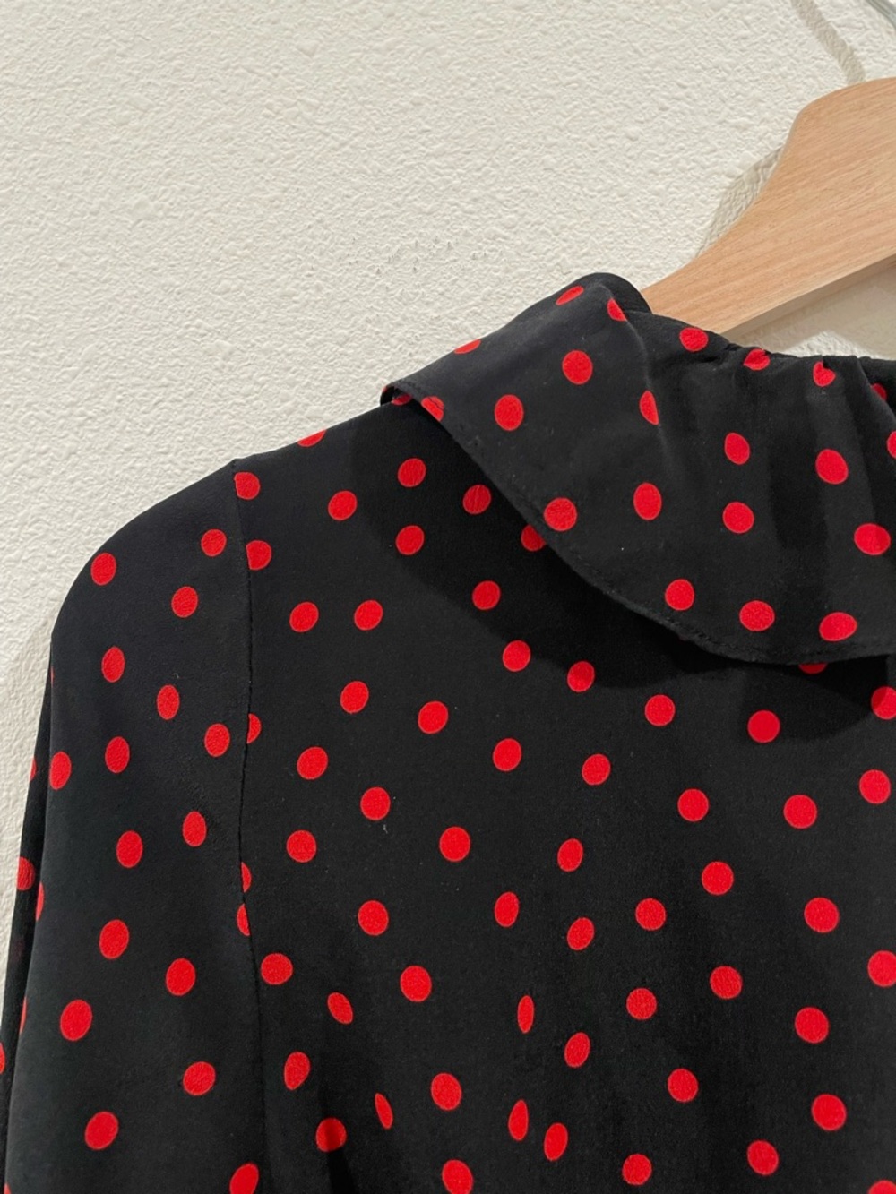 Realisation Par Alexandra Black Mini Wrap Dress Red Polka Dots Medium 100% Silk - Picture 14 of 14